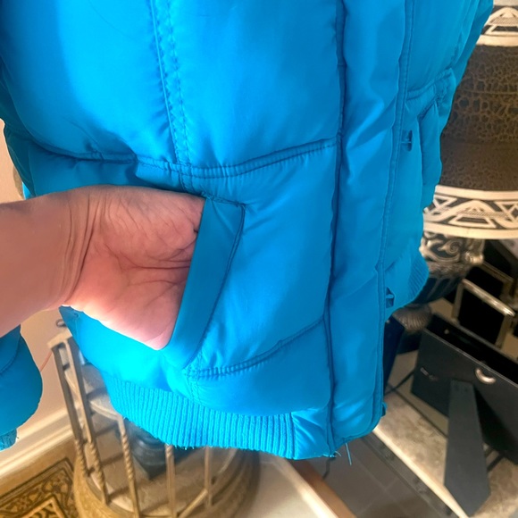 JUSTICE Vintage Puffer Coat Jacket w/detachable Faux Fur Hood Blue Sz 16 - Picture 6 of 15
